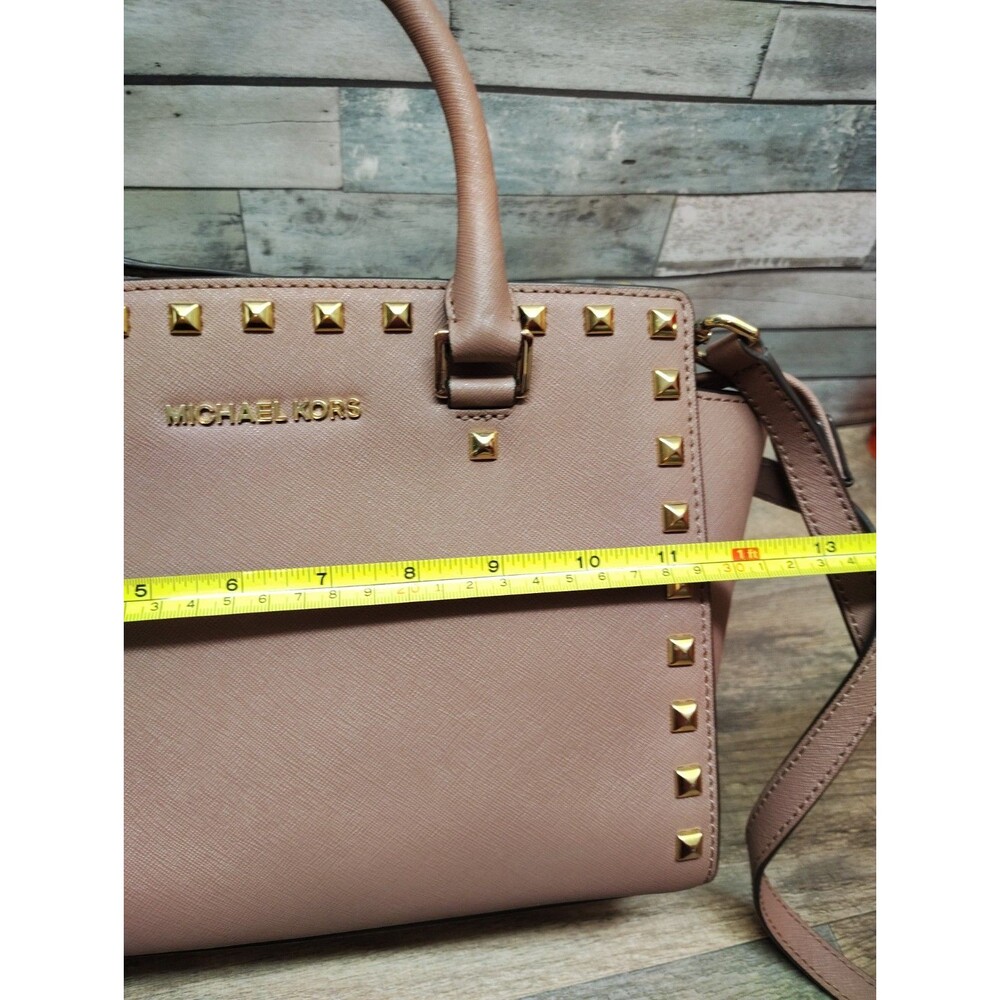 MICHAEL Michael Kors Selma Stud Medium Top Zip Leather Satchel Handbag Luggage - Picture 12 of 16